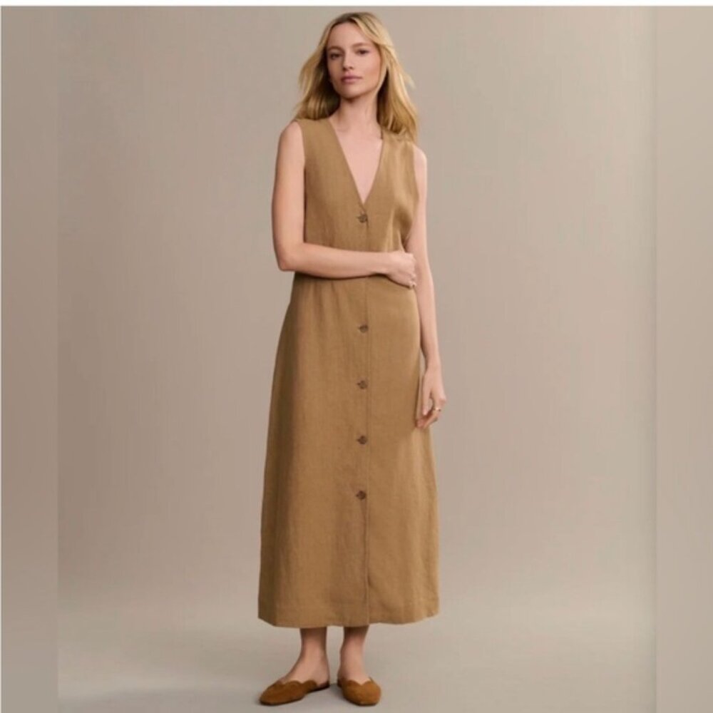 Sleeveless Tan Button-Down Mini Dress